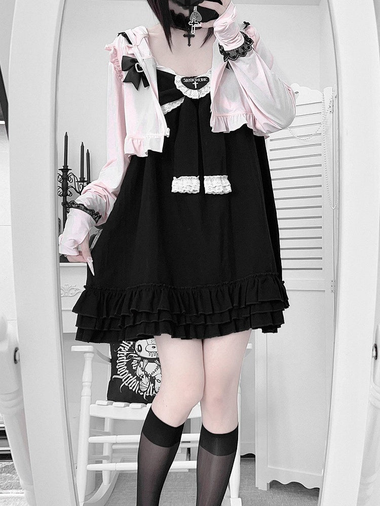 Pink Kitty-Ear Hooded Cropped Jacket with Bow - Bunny Rush