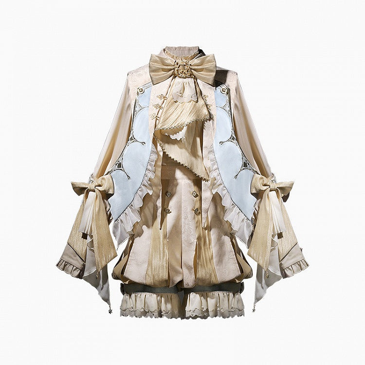 Bishop Sleeve Ouji Shirt and Striped Shorts Set with Angel Wing Collar - Unknown Star