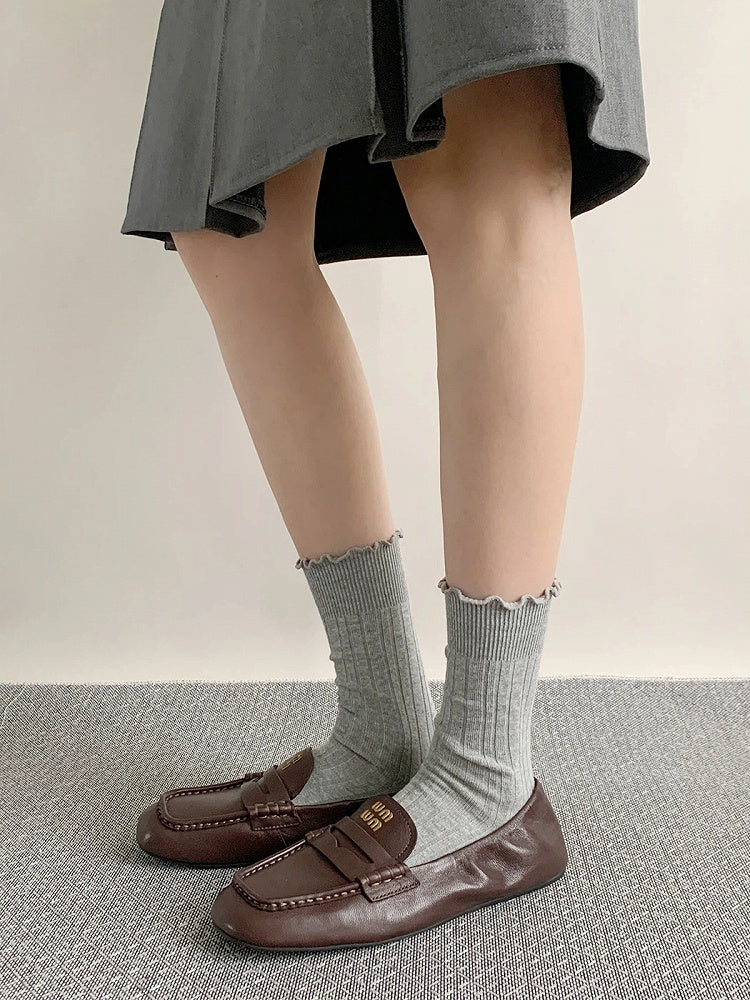Crew Socks Ribbed Ruffle (5 Cuff Colors)