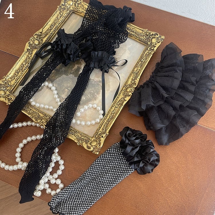 Ruffled Fishnet Cuffs Warmer/Lace Leg Tights/Ruffled Black