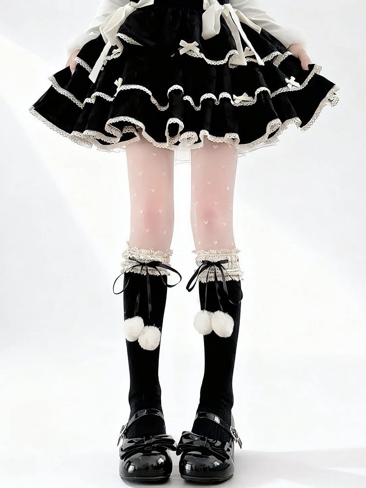 Colors Lace Pom-Pom Socks 5 Ribbon Calf -