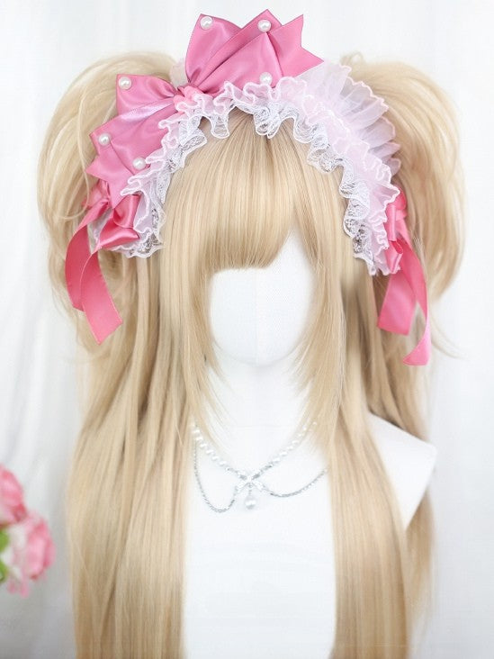 + Clips Ponytail 65-70CM Bangs Full Double Straight Curly With Wig Blonde 35CM Claw Length