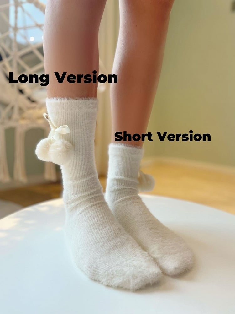 かわいいリボンポンポン付きロリータカーフ/アンクルソックス