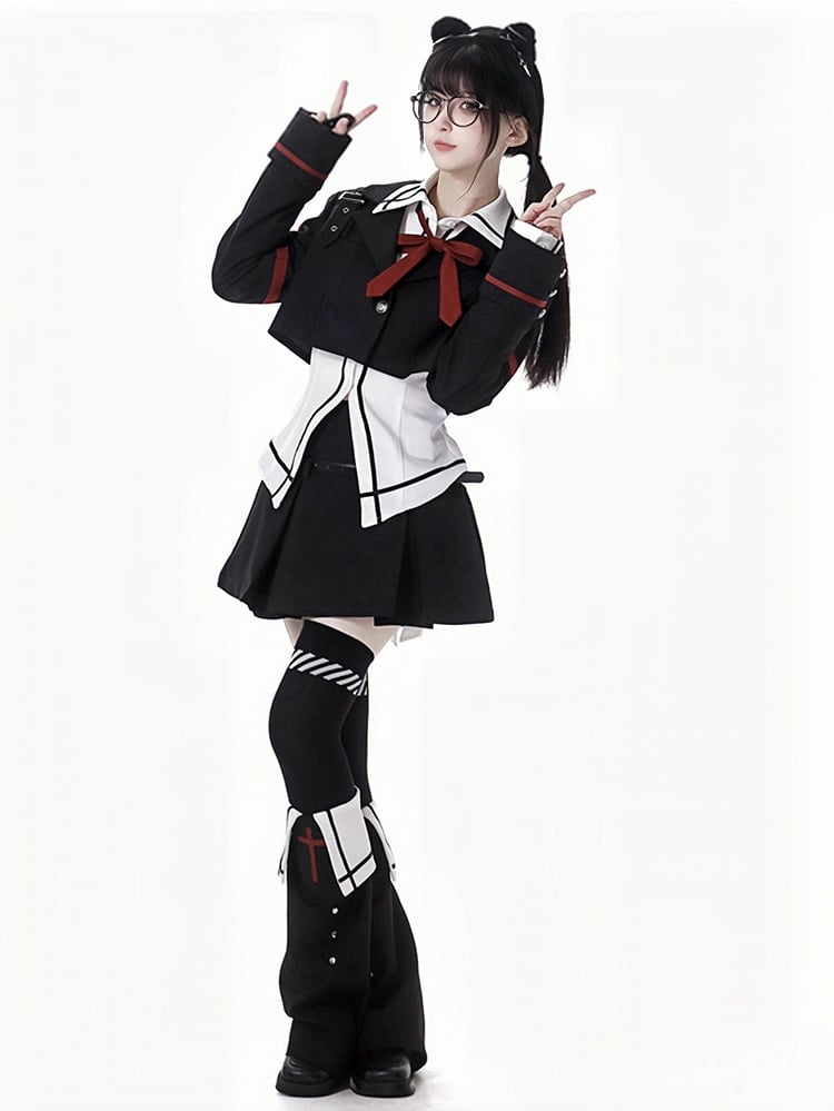 Studs Decorated Warmers Black Cross Leg