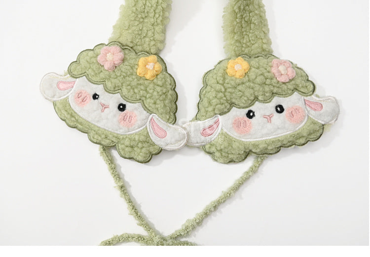 グリーンのキュートなラムフリースイヤーマフ