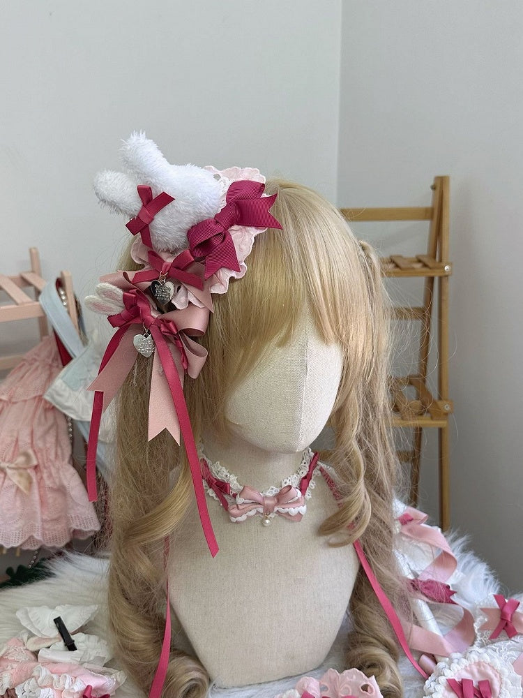 Decoration Hairclip Bow Rabbit Pink And