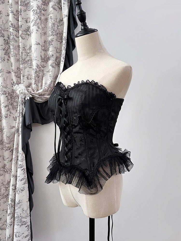 Gothic Schwarzes Korsett-Oberteil mit Stäbchen Lolita