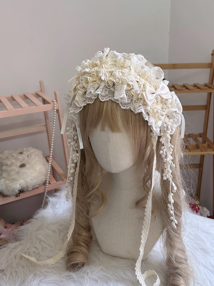 Design Lace Details Beige Hairband Bow
