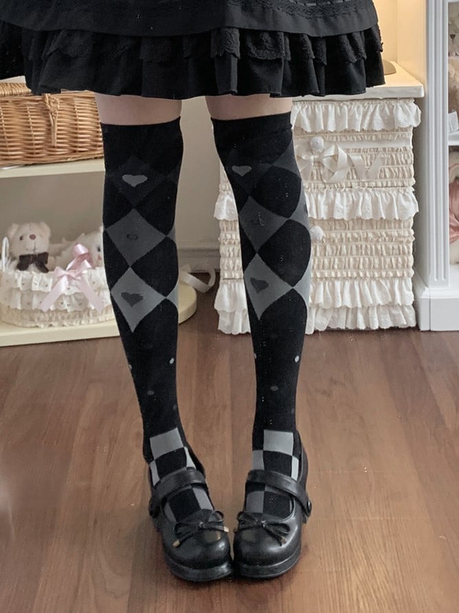 Pastel Goth Muster Overknee Diamond Schwarz/Weiß Strümpfe Lolita