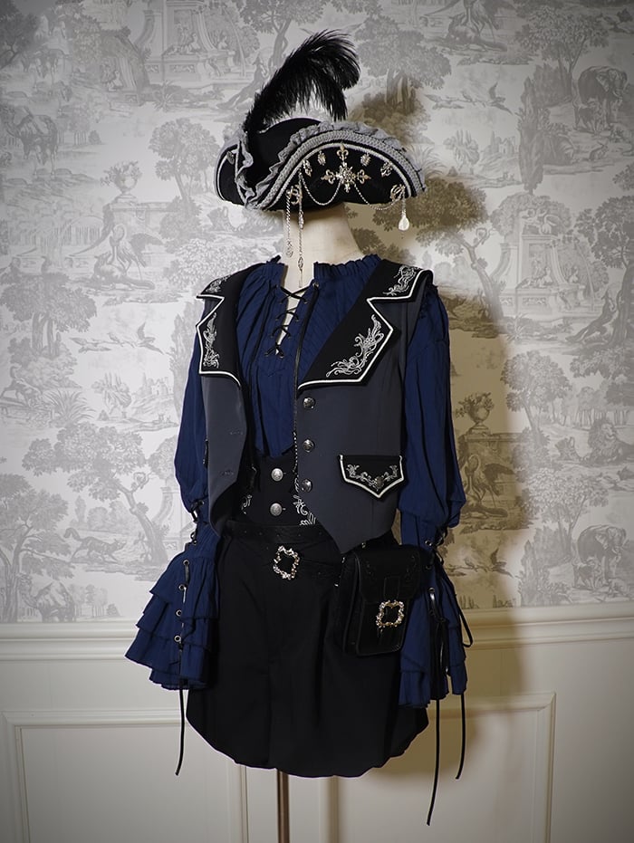 Shorts Lolita Ouji Straps Waist Black Corset with Belt High