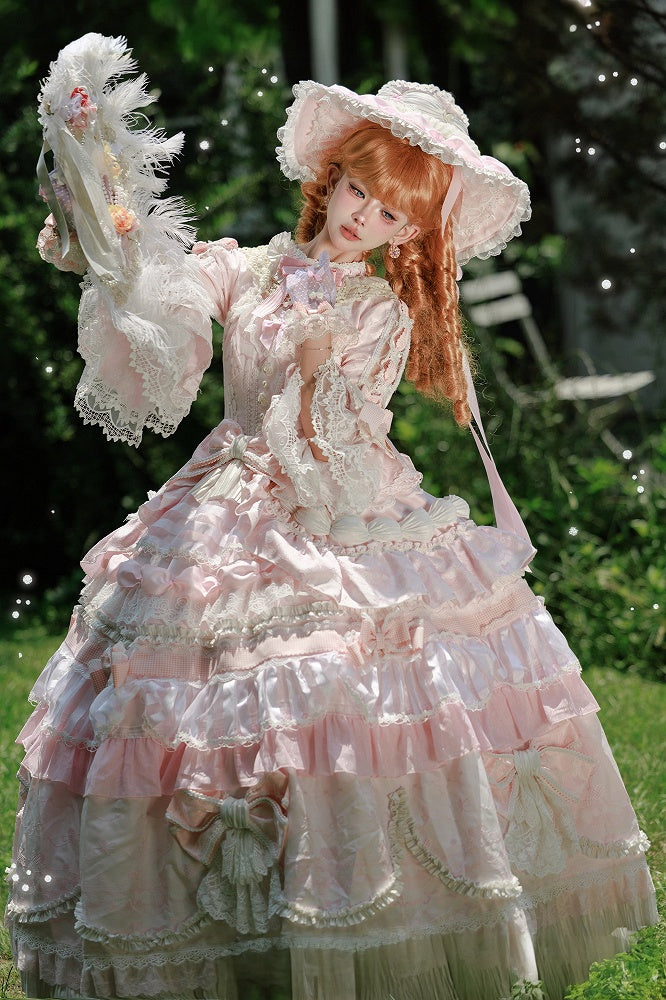 Gorgeous Hat + Dress Pink Lolita Gloves Sleeves Bell Hanayome Large