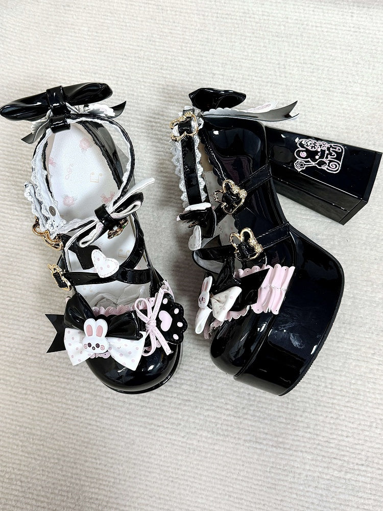 Crisscross Snap Bunny-shaped Black Sweet shoes with Lolita Straps Mary Jane