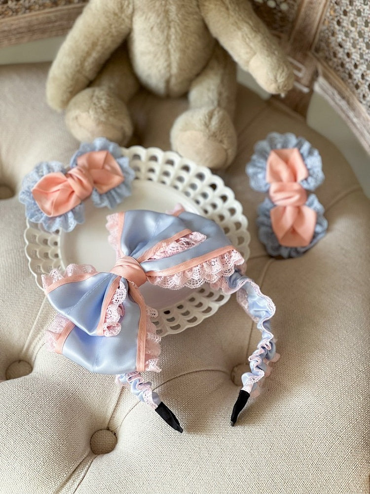 Sweet KC Pink with Edging Bow Lolita Lace Blue