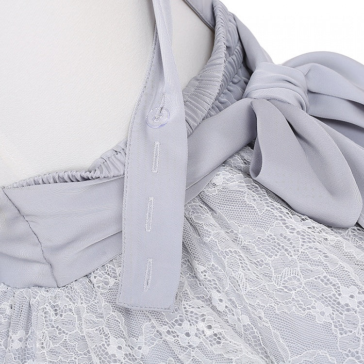 Ruffled Lace Trim Flutter Sleeves Kei Embellished Gray Bowknots Jirai Overalls