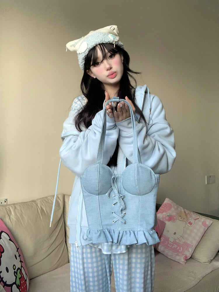 Denim Light Corset-shaped Crossbody Bag Blue