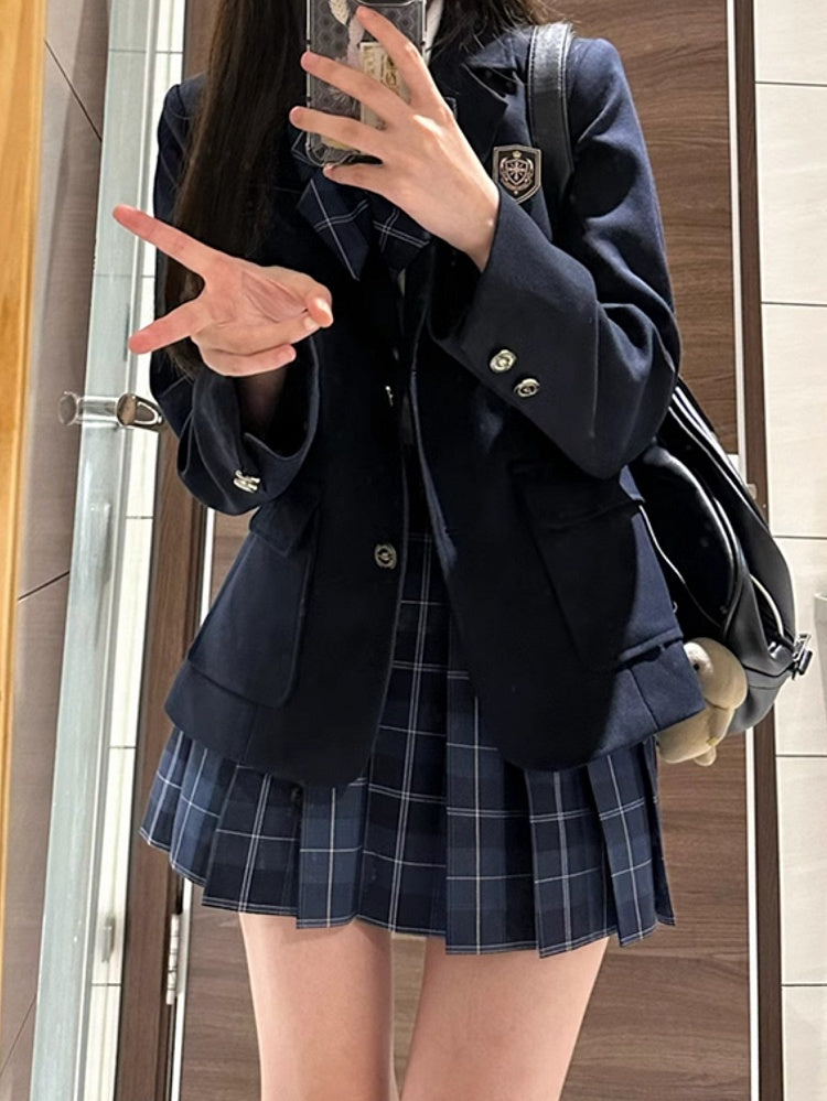 Blue Pattern Pleated Plaid Uniform 42CM JK Skirt