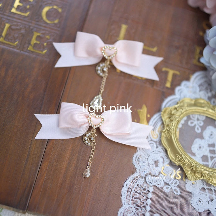 5 Bowknot Hairclips Charm Moon Rhinestone Colors with Teardrop Jirai Kei