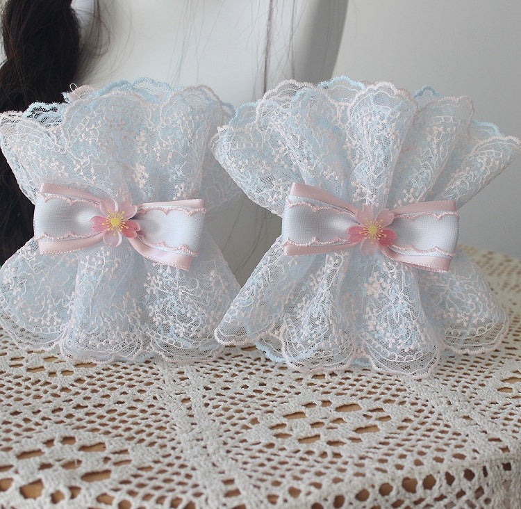 Pink Pastel Sakura Lace Blue Cuffs Wrist