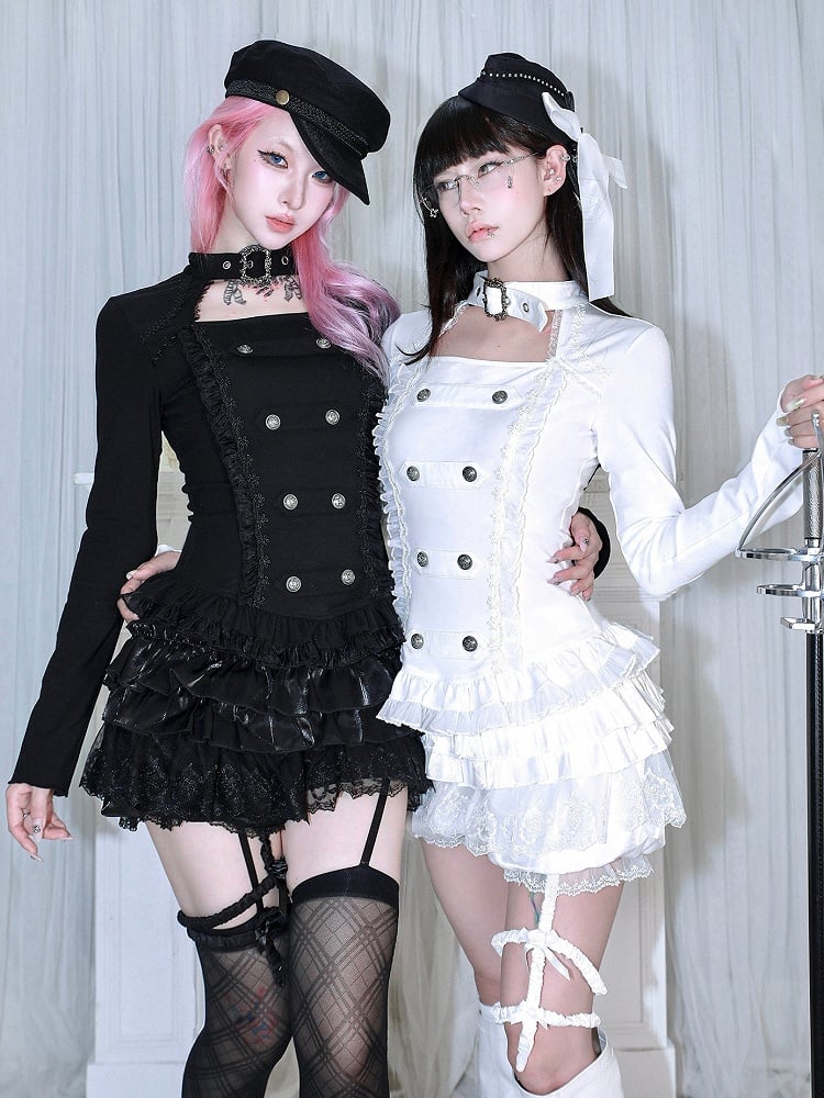 Sleeve Long Choker Punk Buckle - Top Collar Black