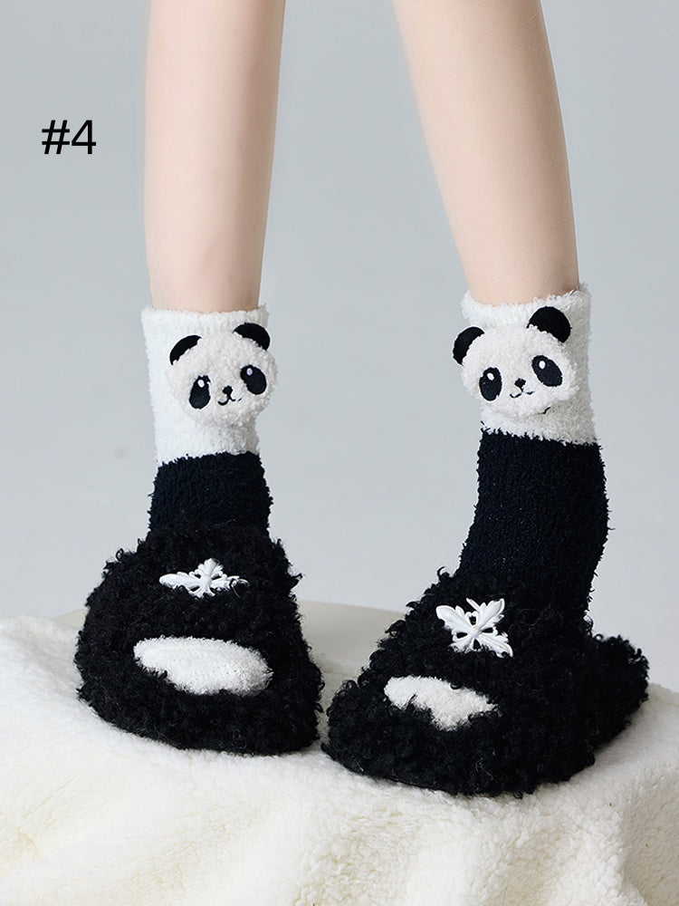 Plush Puppy/Panda Coral Fleece Cartoon Socks