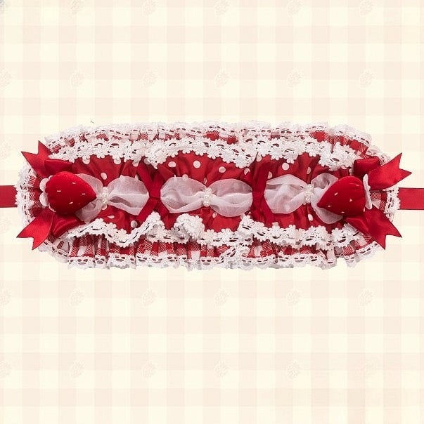 Hairband Strawberry Pink/Red/Blue with Lolita Accents Lace Trim