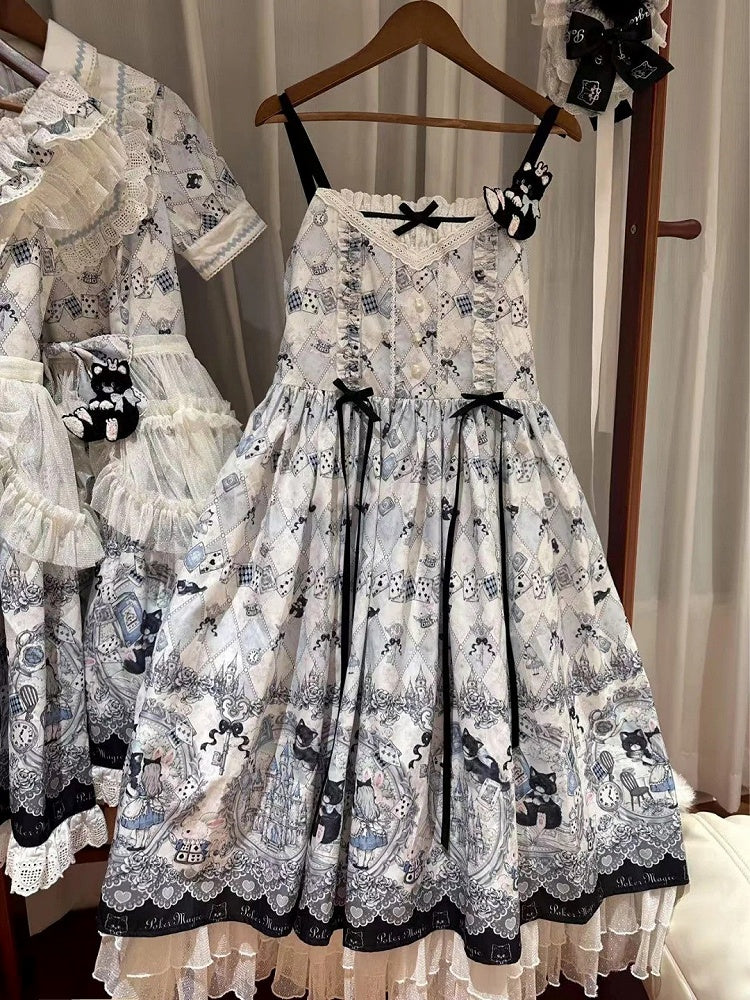 不思議の国のアリスとキティのバニージャンパーテーマスカートロリータプリント