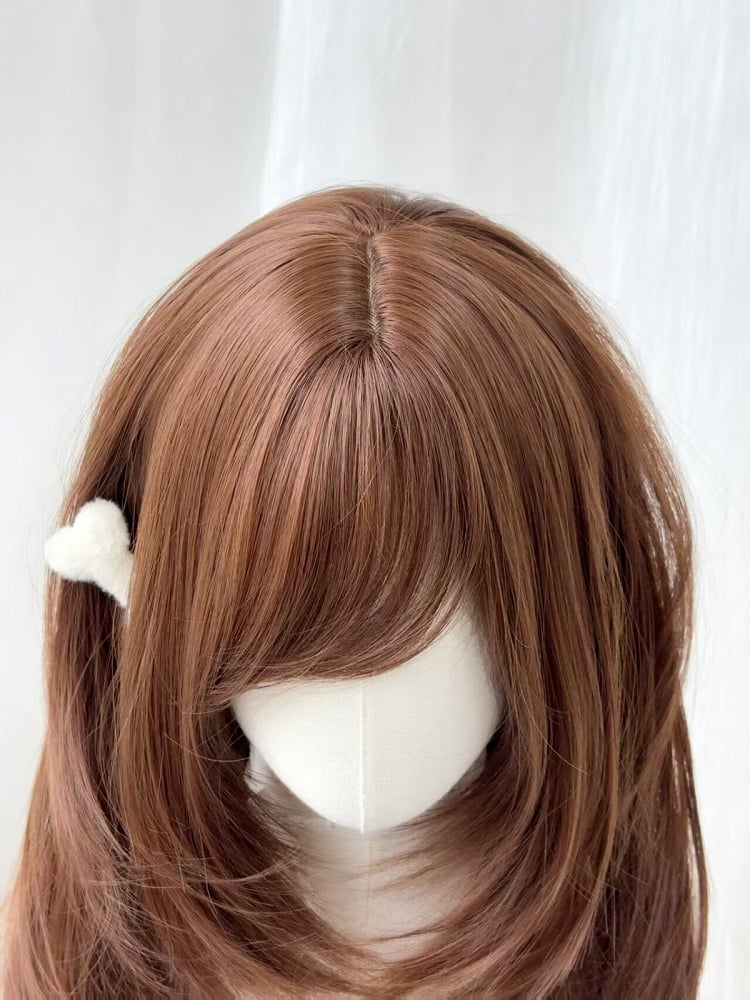 Chocolate Brown Long Straight Wig with Side-swept Bangs - Sleepy Fish
