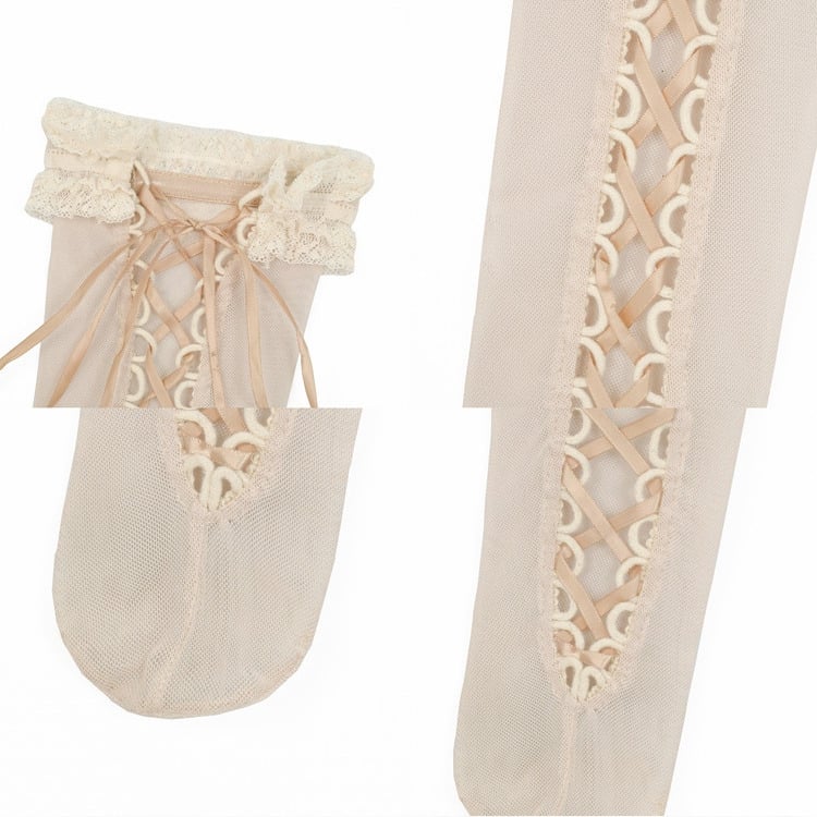 Detail Lace-up Stockings Apricot Overknee