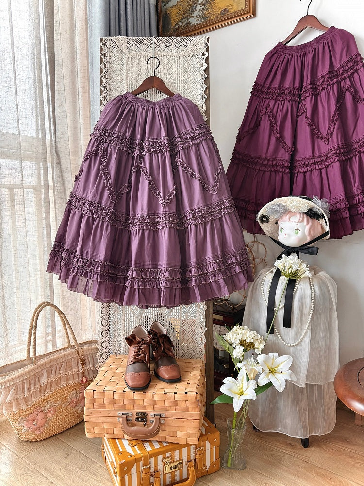 Elastic Waist Purple Light Ruffled Under 82cm Skirt