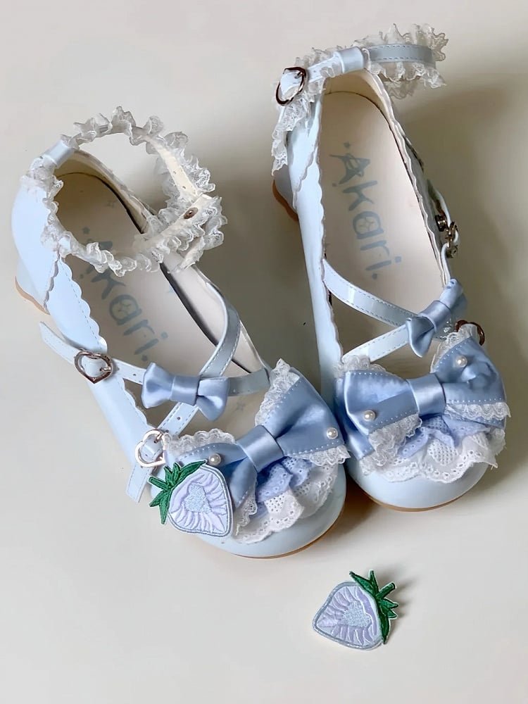 Heels Block Clip mit Lolita Mid Strawberry Blue Lace Layered Bow - Schuh