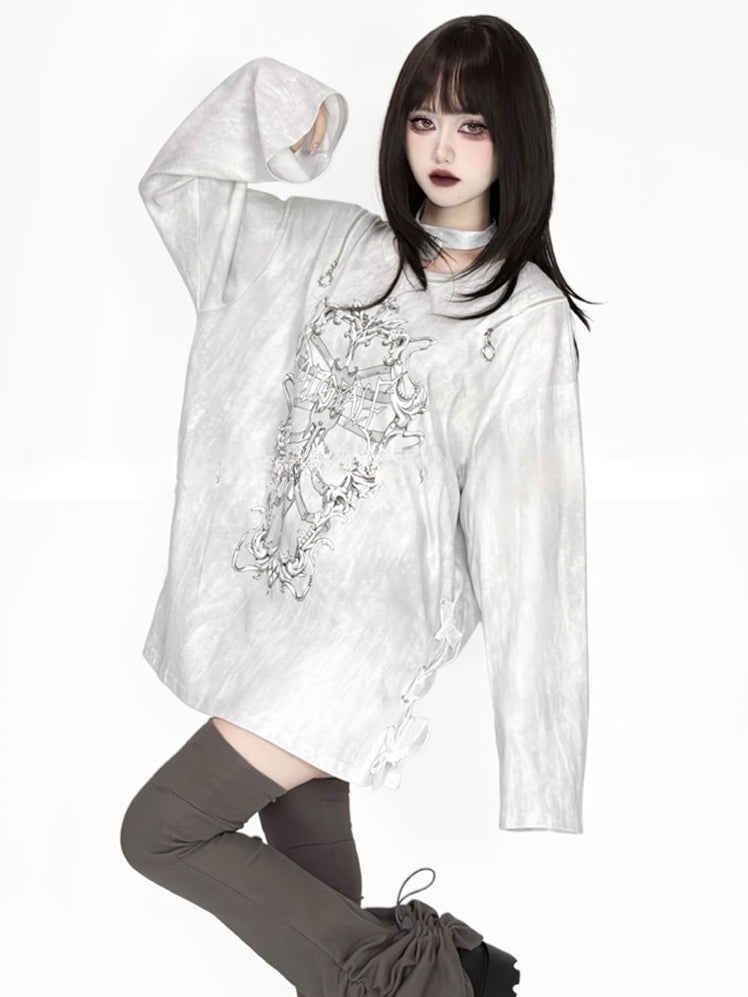 And Halter Rib Top Print Tie-dye Distressed Coffin Zip-shoulder Chain White Convertible With