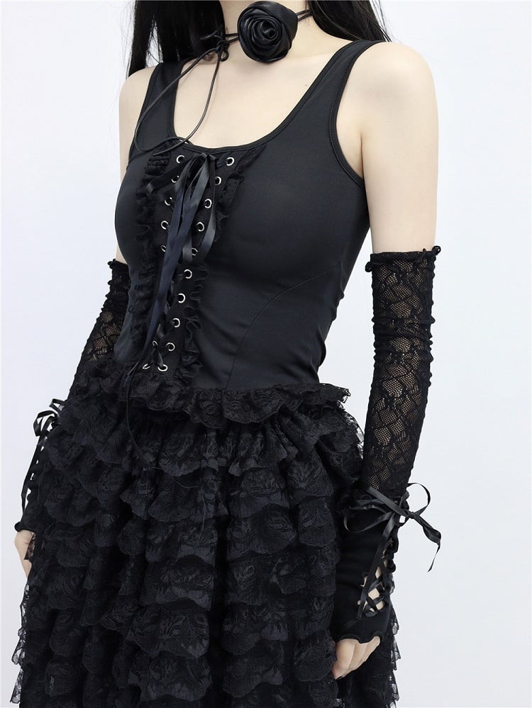 with Lace Style Sleeves Black/White Lolita Ballet Lace-up Design Arm