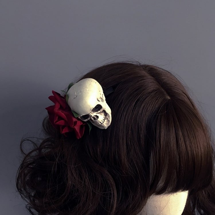 with Hairclip Skeleton Accent/Skeleton Rose Hand Red