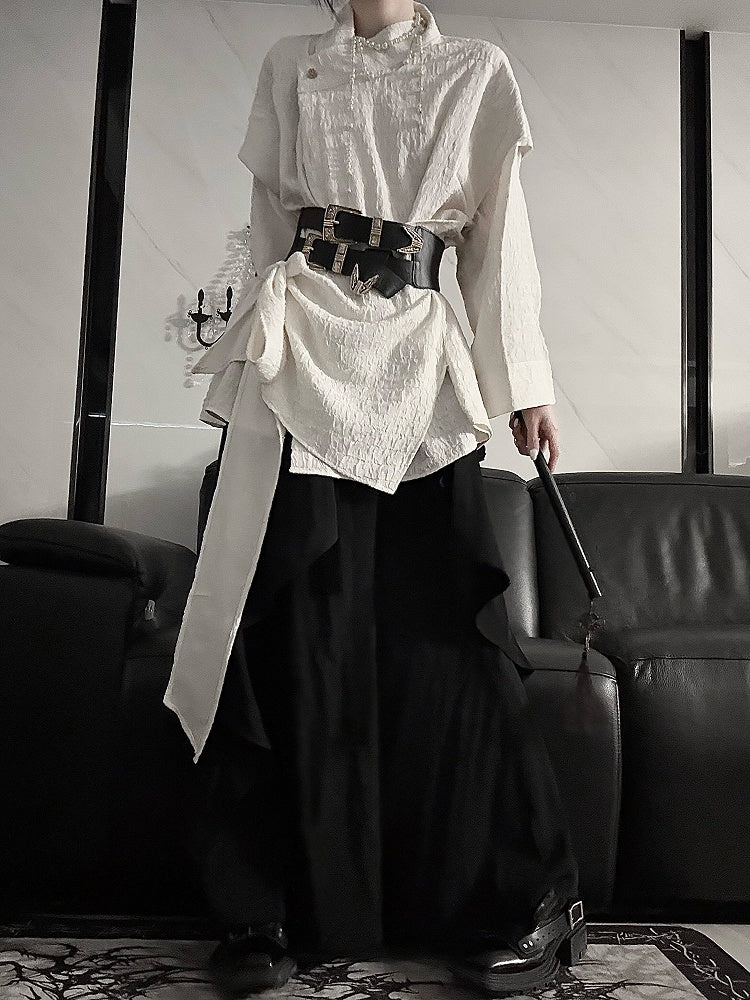 Wide-Leg Black with High-Waisted Lolita Ruffle Trim Ouji Pants Skirt
