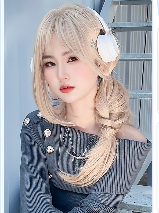 前髪の長さ 60cm ブロンド ウィッグ付き ストレート