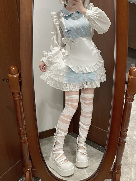 Jirai Kei Tenshi Dress Blue Tiered Ruffles Sun Protection Chiffon Kaiwai