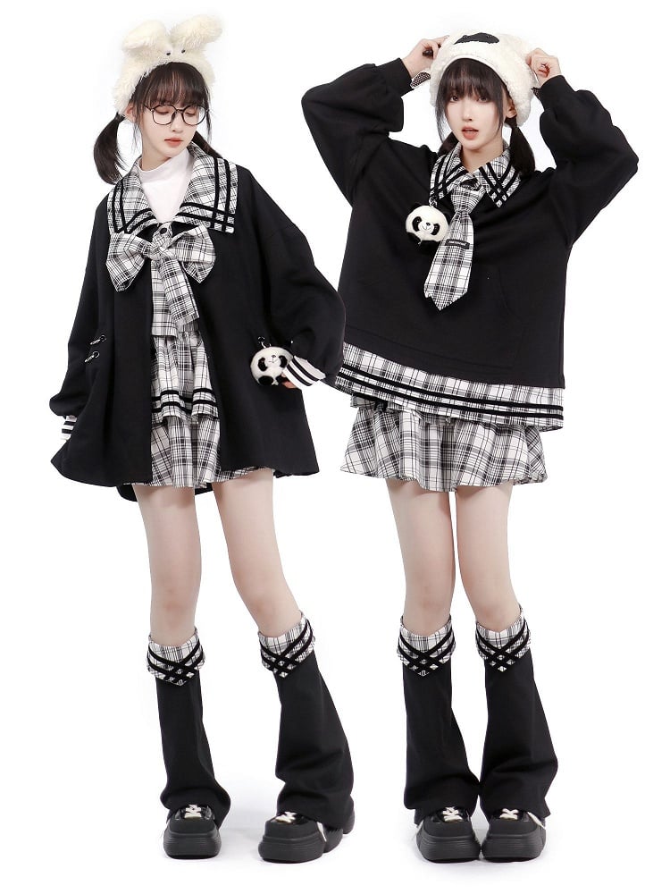 Tiered Pattern with Plaid Buckles Mini Heart Ruffles Skirt