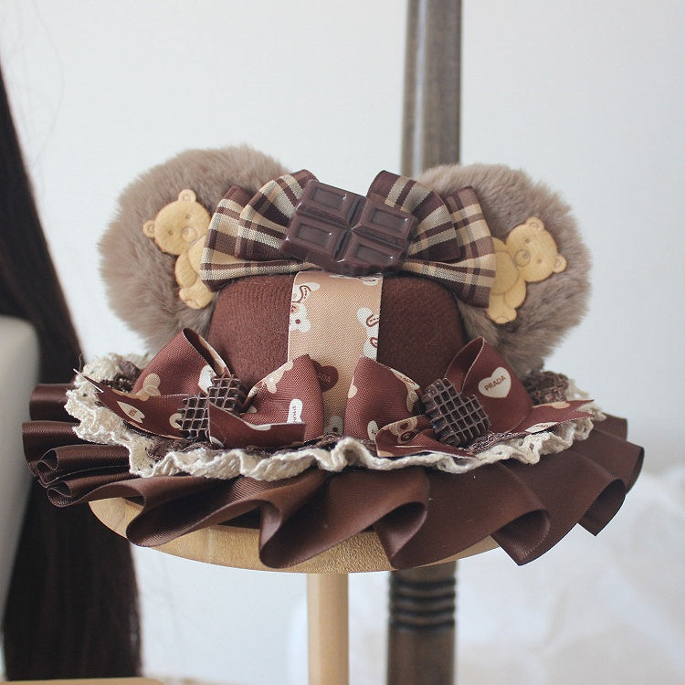 6 Plush Bowknot Mini Bear Decorated Hat Ear Color Options Chocolate Details