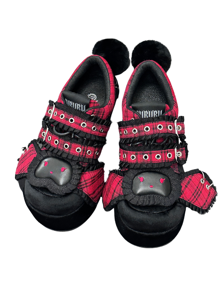 Bunny Shoes Dark Red Check Red All Platform