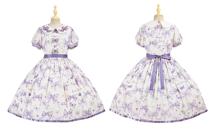 Purple Bowknot Peter Pan Collar Lolita Dress Bows and Butterfly One Piece