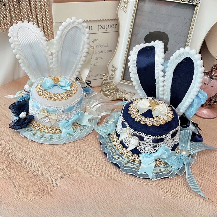 Bowknot Star Blue Decorated Hat Bunny Dark/Light Ears Mini Details