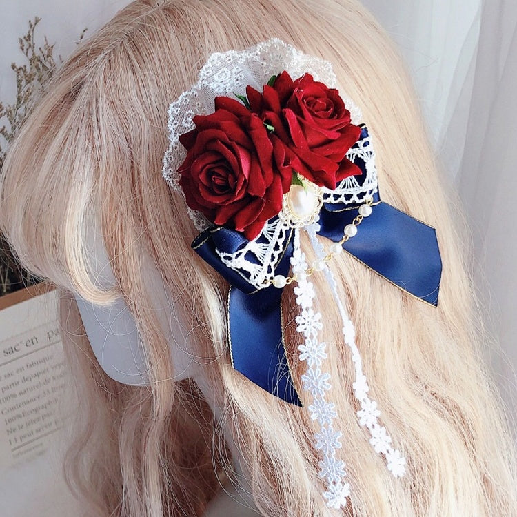 RotBlau Weiß Schnee Rosette Charme Haarspange Vibes Bowknot Perlen Design