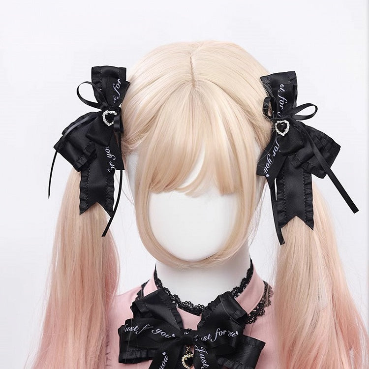 Jirai Schwarze Haarspangen und Kei mit Schleife und Herz