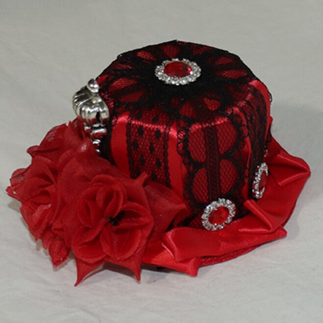 Blue/Red Hat Decorated And Rhinestone Crown Lace Mini Design Floral