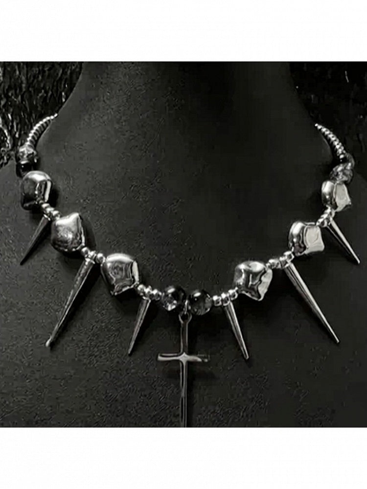 Silver Punk Necklace with Cross Pendant - YSHXS