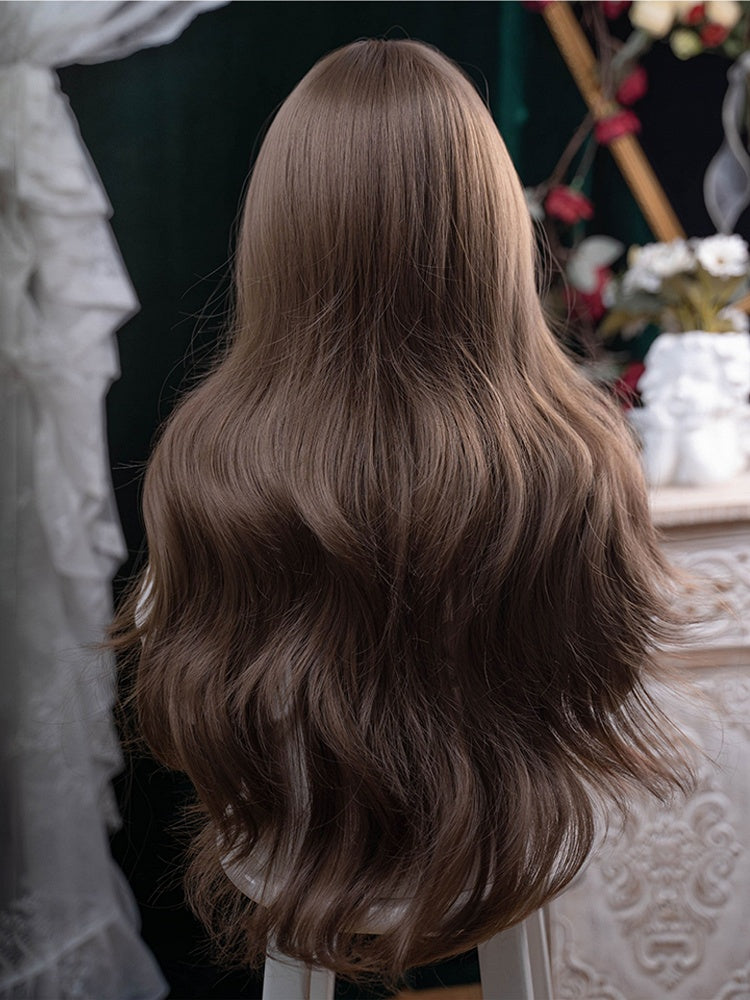 長さのあるウェーブ71cmブラウンエアウィッグ前髪