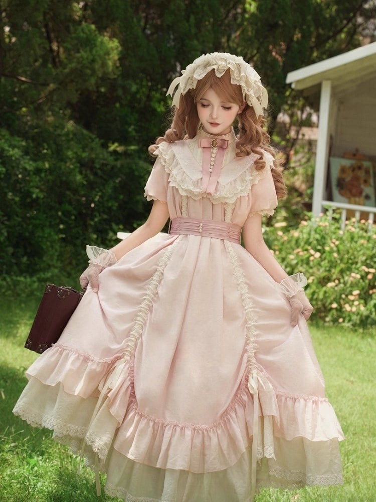 mit Gürtel, rosa Taille, vielseitig und mit Kordelzug, Lolita-Schleifen-Design, modisches Kleid