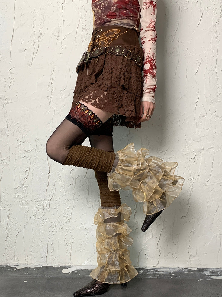 Punk Lace Sleeves Brown Leg Trim Wasteland Multi-layered
