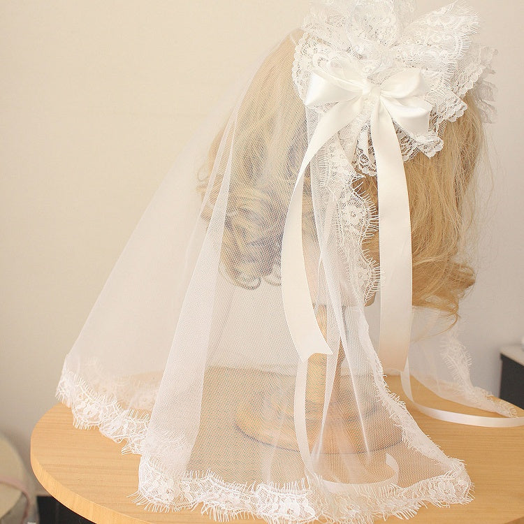 Ruffled Hairband with Head Shiro Veil Lolita Lace Layered