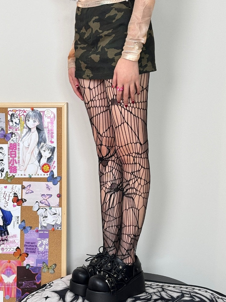 Black Tights Design Spider Fishnet Web